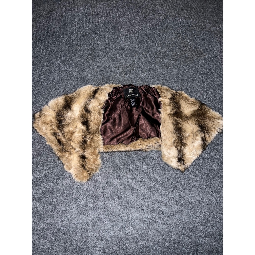 Alpine Studio Faux Fur Shawl Animal Print Brown Tan One Size N24796